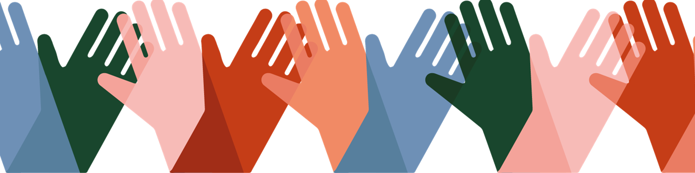 an illustration showing different coloured hands all interlocked