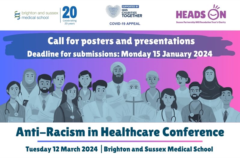 An illustrated graphic for the Anti-Racism Call For Submissions 2024 with three organisations logos and a blue and pink drawing of a group of people