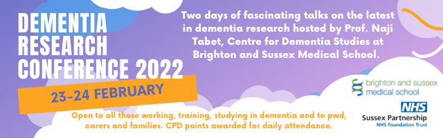 A graphic which reads Dementia research conference 2022 with logos and clouds on it