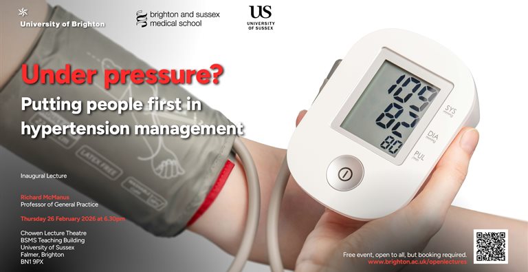 Inaugural Lecture from Richard+McManus event graphic which shows an image of a blood pressure monitor