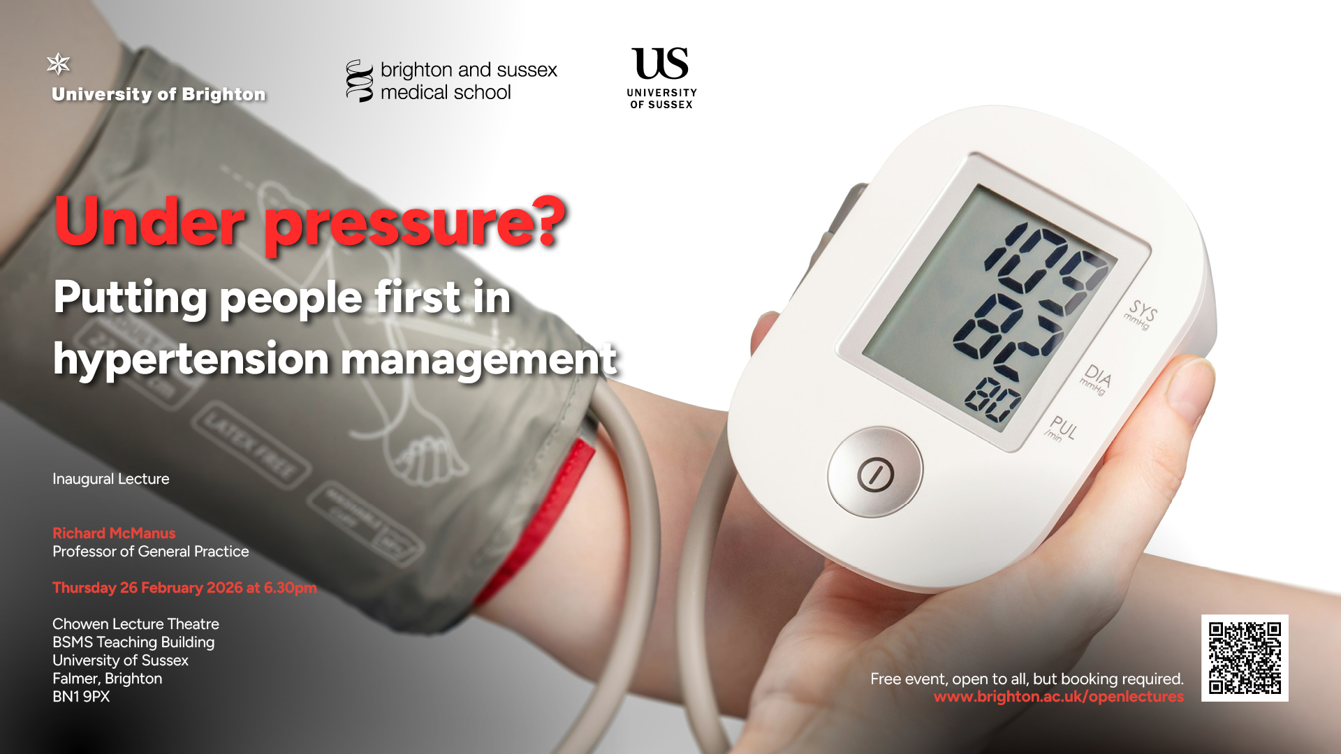 Inaugural Lecture from Richard+McManus event graphic which shows an image of a blood pressure monitor