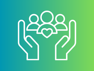 A colourful banner with a white graphic to represent research and engagement