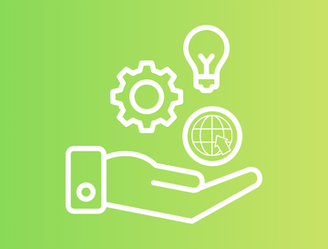 A colourful banner with a white graphic to represent research and engagement