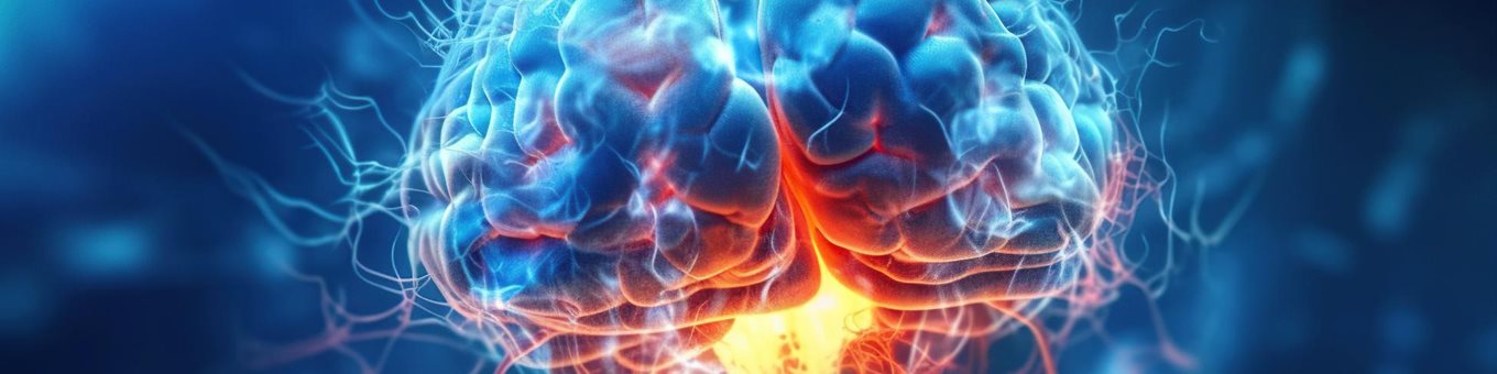 A blue ai generated graphic showing a brain with fire/heat