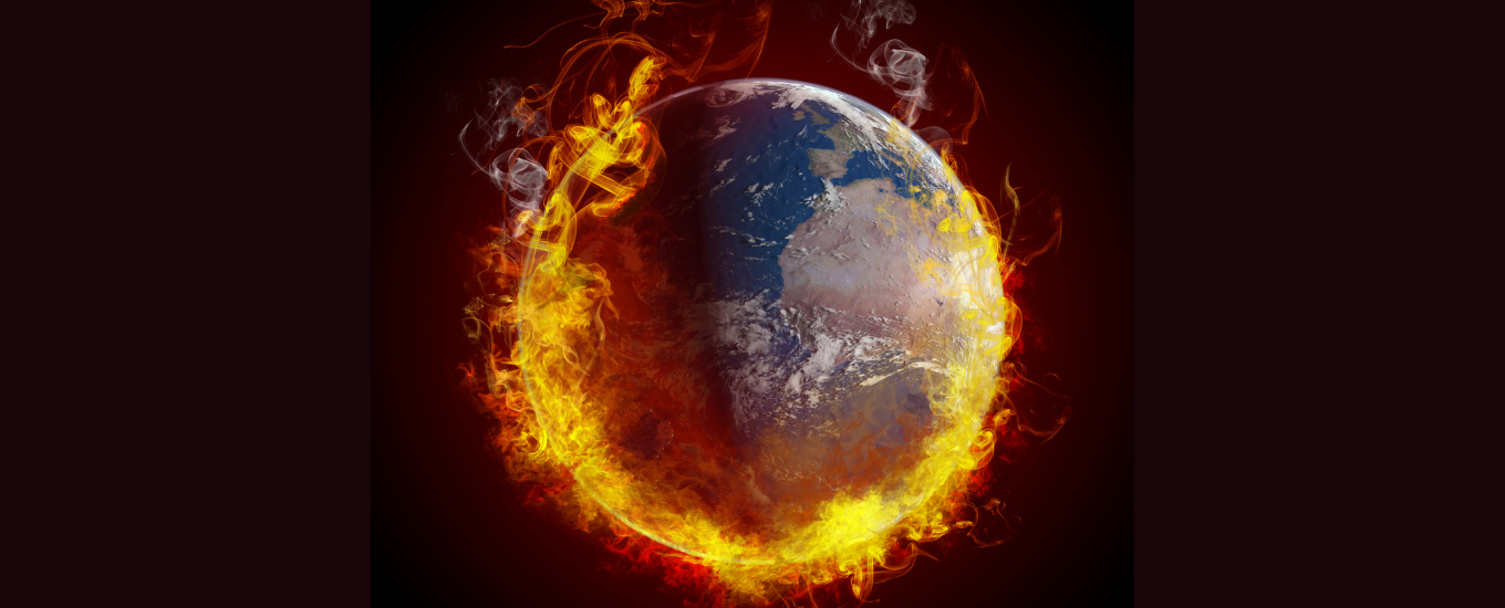 An image of a globe in space set on fire