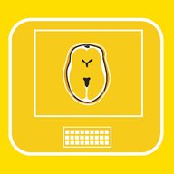 A yellow graphic of a brain on a computer screen with a keyboard underneath