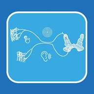 A blue graphic of a sensory board displaying an ear and a hand to symbolise sensory and motor neuroscience