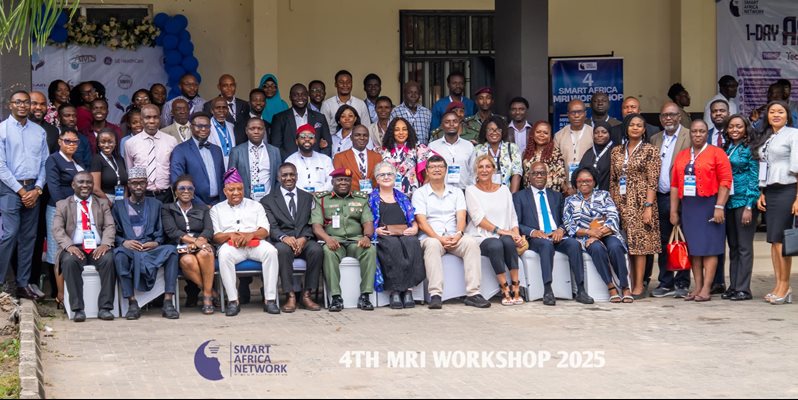 A group of people gathered outside for a photo at an MRI workshop in Lagos