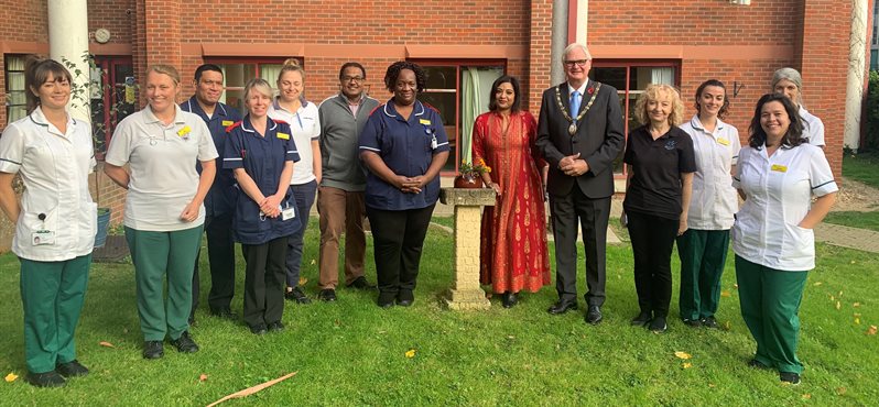 Mayor with Dr Aneetha Skinner FRCP, Clinical Lead of the SRC, Dr Khalid Ali and the SRC Team at the Princess Royal Hospital.