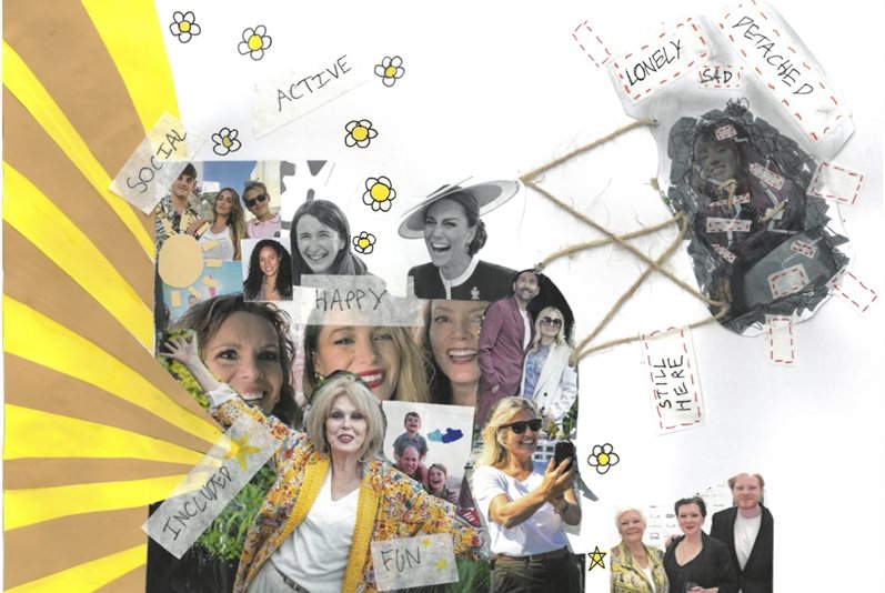 Collage of images and words that represent lived experiences of young people living with Long Covid