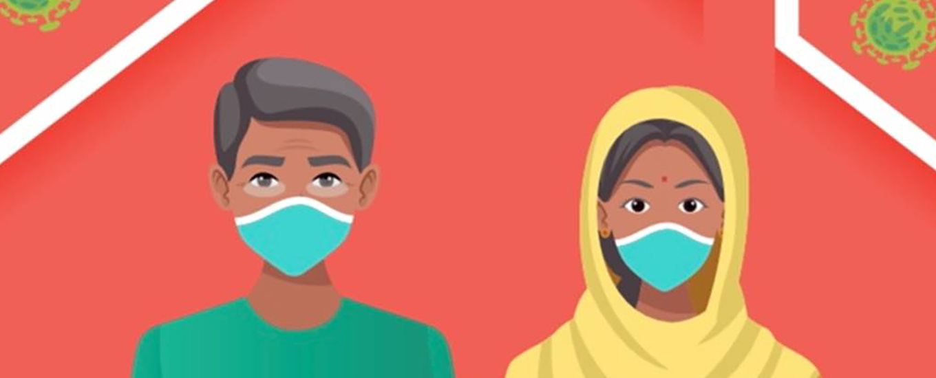 Illustration of two Indian people wearing face masks