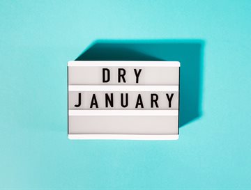 A lightbox with the words Dry January in on a blue background