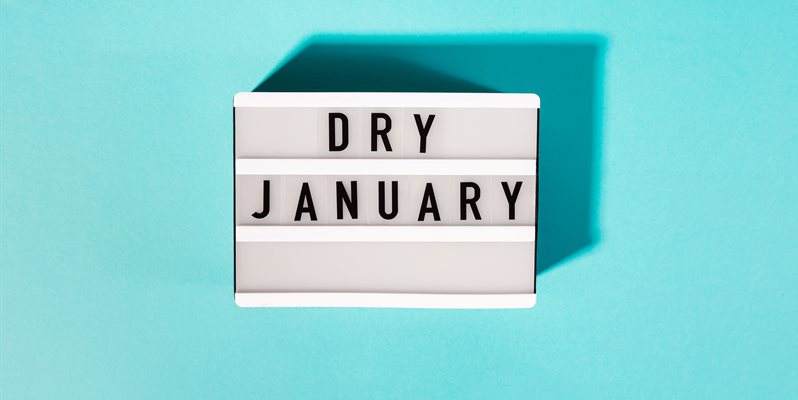 A lightbox with the words Dry January in on a blue background