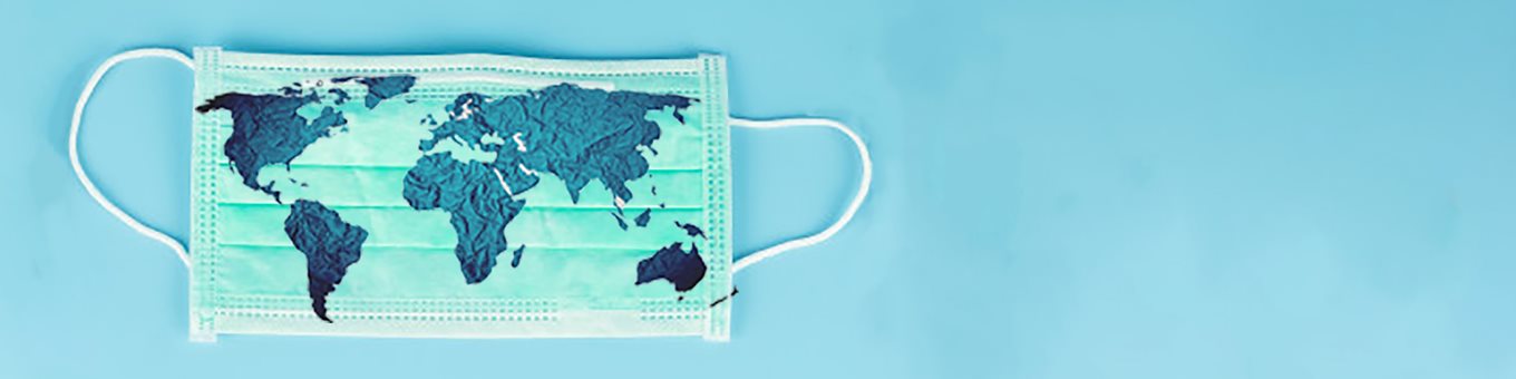 Picture of a map of the world on a protective face mask