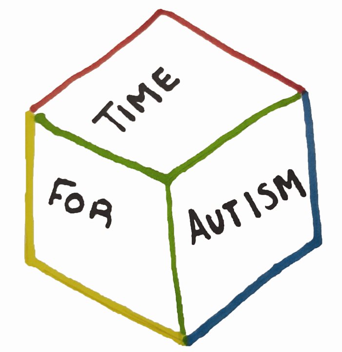 Time For Autism logo 2020 - created by Wren Brundle. A 3D perspective multicoloured cube with 'Time' 'For' 'Autism' written on the visible faces