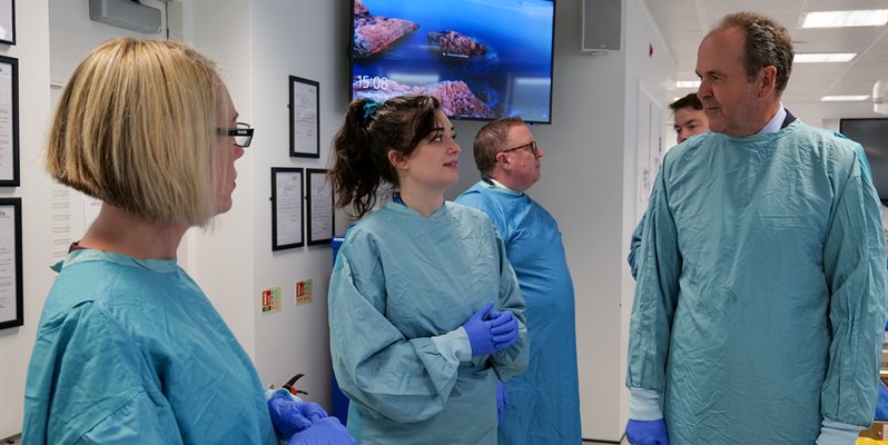 The Lord Lieutenant of East Sussex with staff and students in the BSMS Anatomy Suite