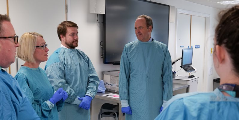 The Lord Lieutenant of East Sussex with staff and students in the BSMS Anatomy Suite