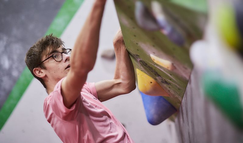 A BSMS student climbing at Boulder Brighton