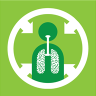 Illustrated green image showing a person with microbes in their lungs within a circle with 4 arrows pointing inwards