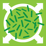 Illustrated green image showing an microbes within a circle with 4 arrows pointing outwards