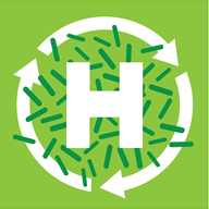 Illustrated green image showing an H within 3 arrows surrounded by microbes