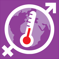 Illustrated purple image showing a thermometer within a circular male and female symbol
