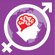 Illustrated purple image showing a head and brain within a circular male and female symbol
