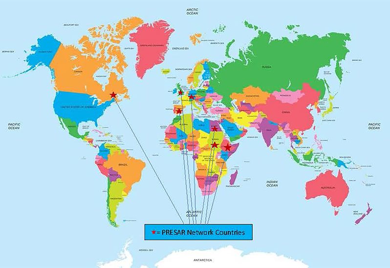 world map showing the countries involved in the presar project